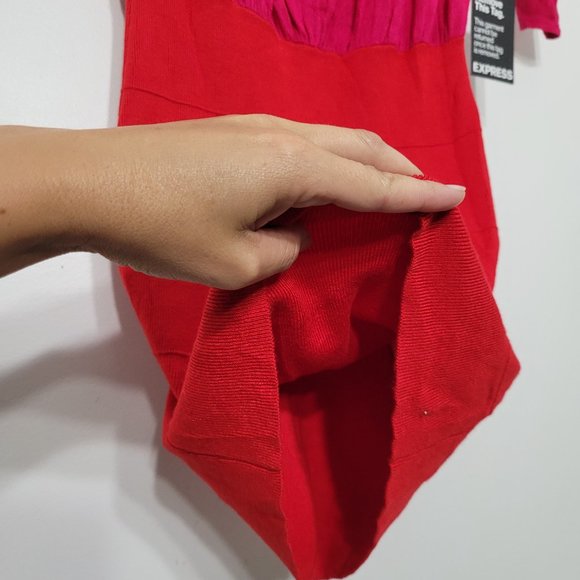 Express Drape Neck Bodycon Mini Dress Red 3/4 Sleeves Stretch Fitted New Small - Picture 6 of 10